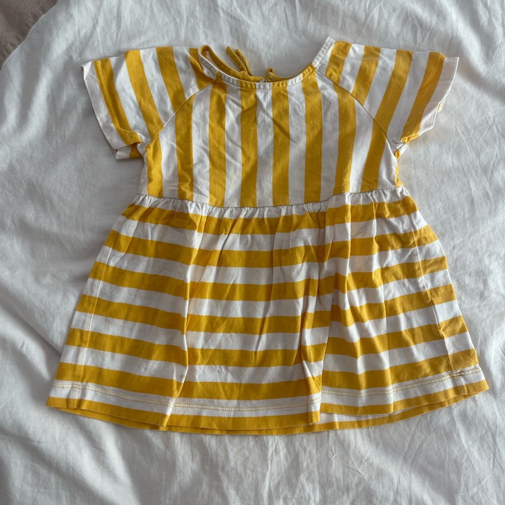 Hanna Andersson Yellow and White Striped Tie‑Front Dress